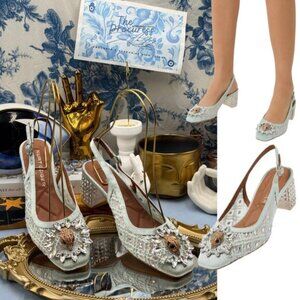 🆕 KURT GEIGER LONDON 🧿 NWOB Chelsea 60 Block Slingback Mules, Mint Green Sz 7